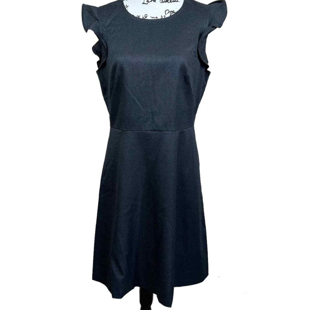 LOFT Women 10 Dress Charcoal Gray Twill Flutter Sleeve Sheath Office business